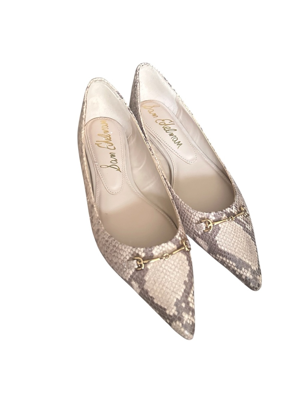 Sam Edelman Nori Pointed Toe Flats Womens 9 Snakeskin Tan Gray Leather Slipon